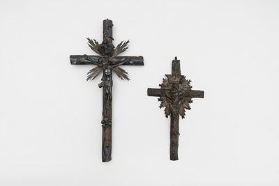 Lotto Composto da Due Crocifissi in Argento e Tre Miniature, Fine Secolo XIX - Inizi Secolo XX
