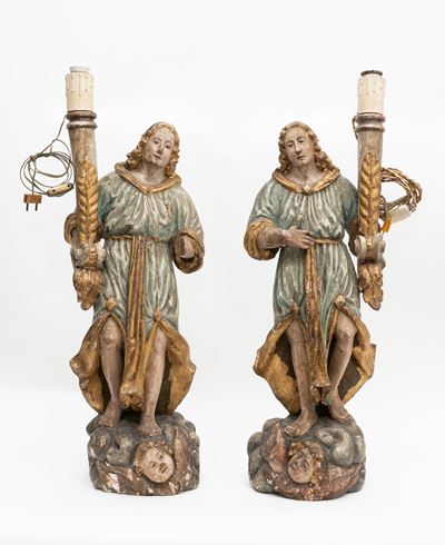Due Angeli-torcieri in Legno Intagliato e Laccato, Secolo XVIII