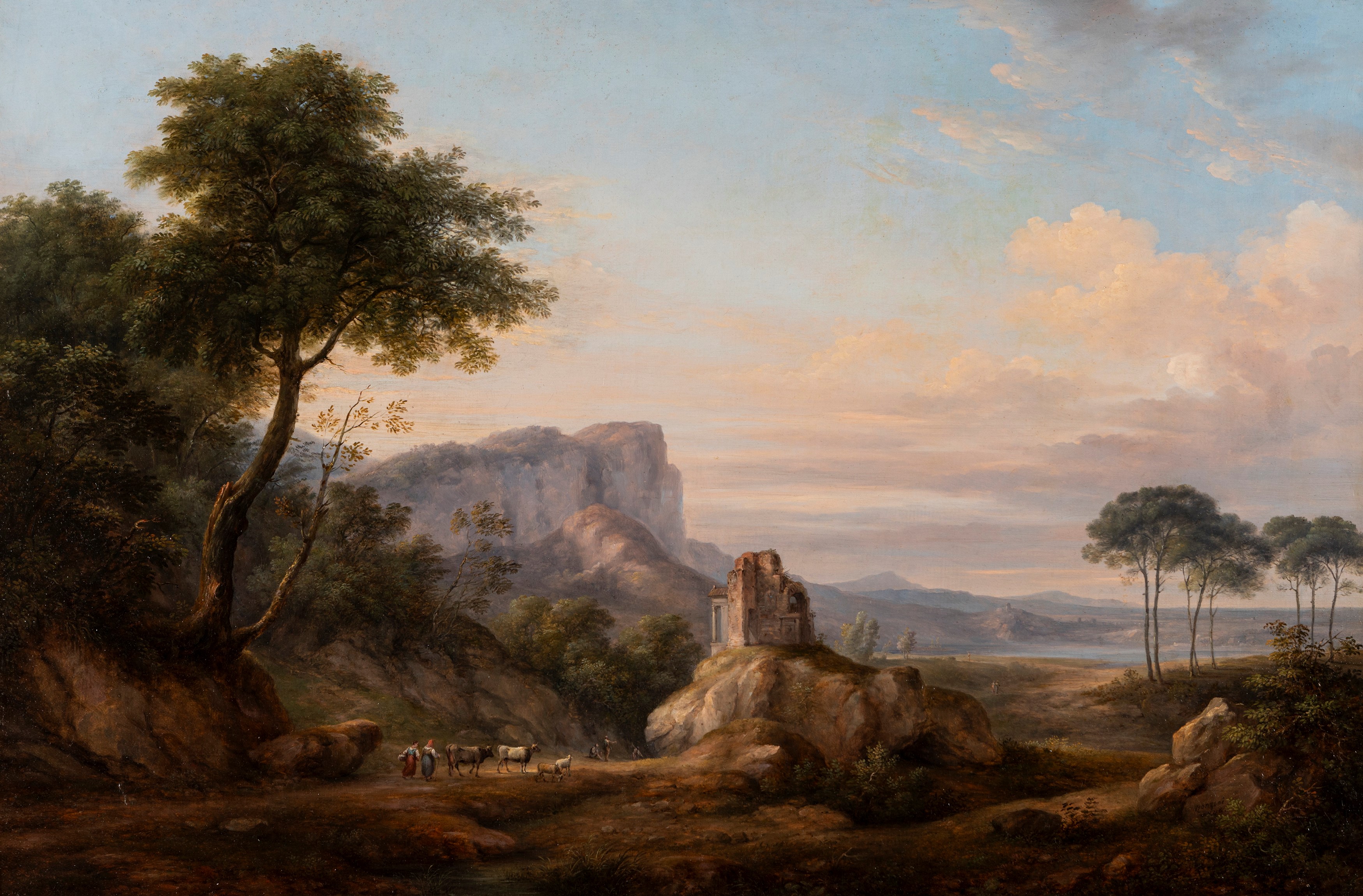 Pietro Ronzoni - Paesaggio Montuoso con Contadini in Cammino