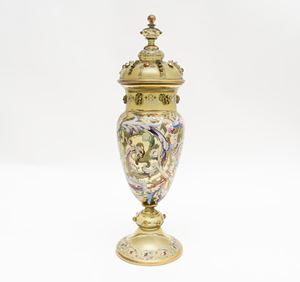  - Glass and enamel vase with lid, Murano, 20th century