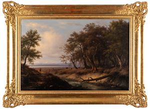 Canella Giuseppe - Wooded landscape with figures and herds
