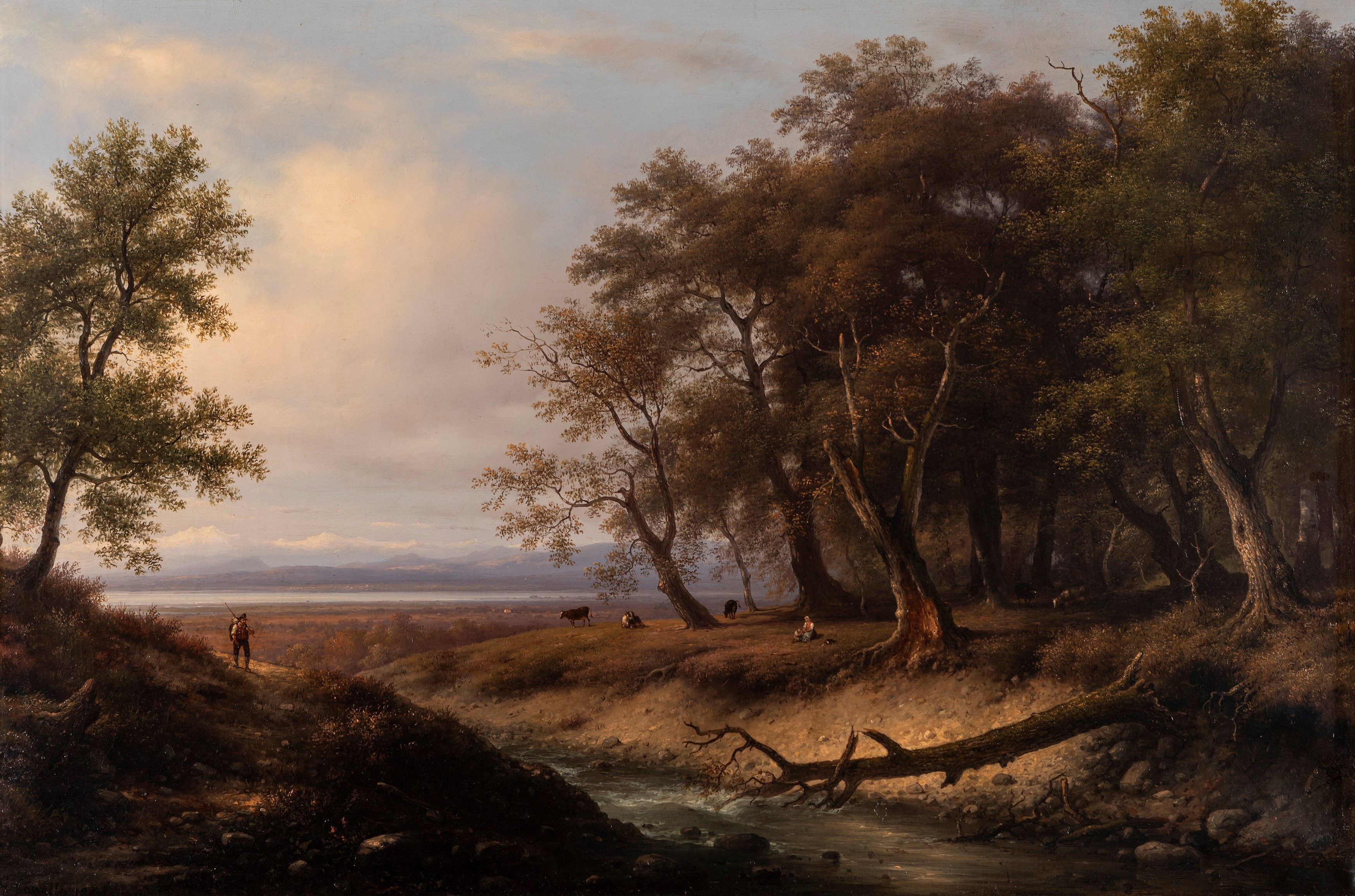 Giuseppe Canella - Paesaggio Boscoso con Figure e Armenti