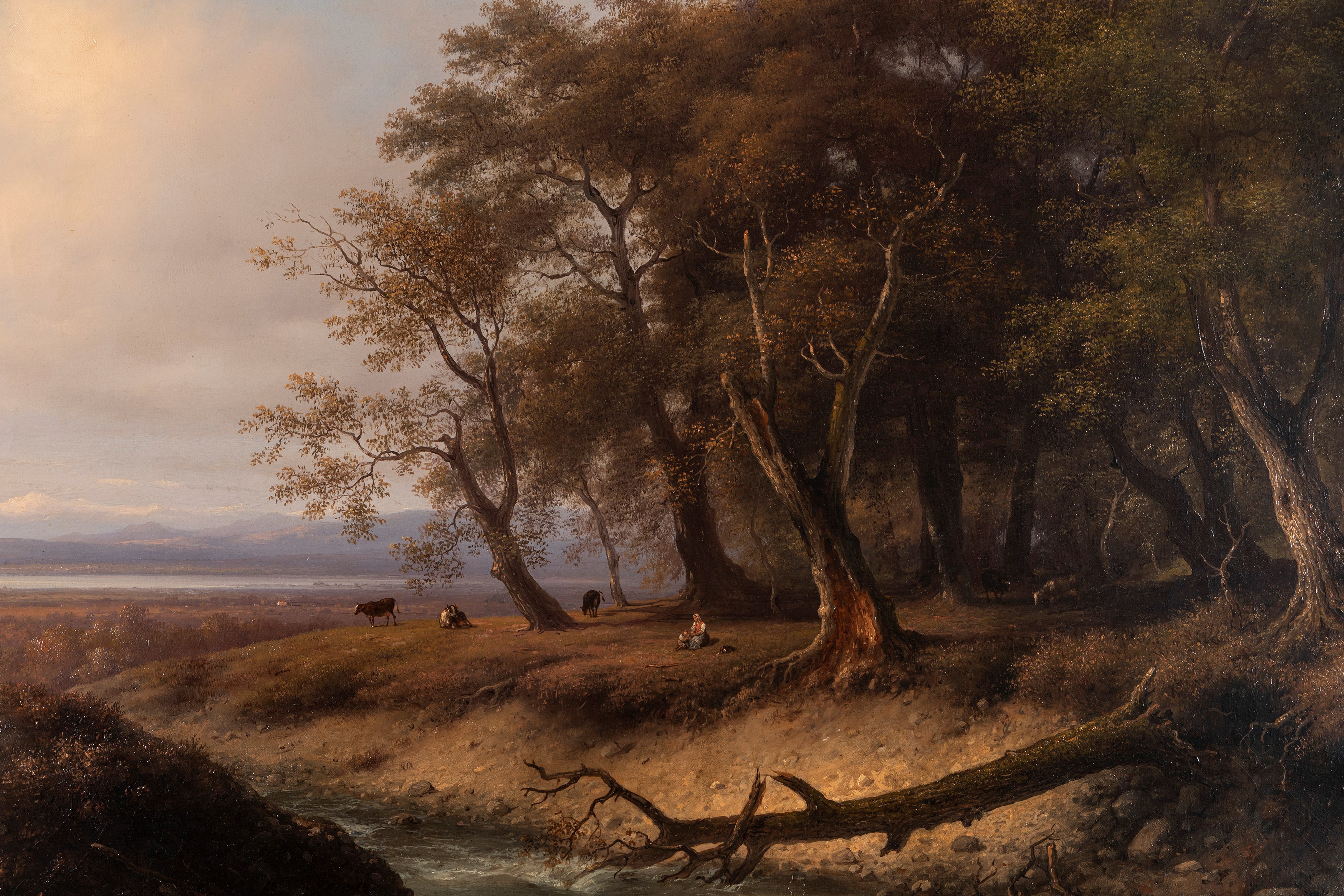 Giuseppe Canella - Paesaggio Boscoso con Figure e Armenti