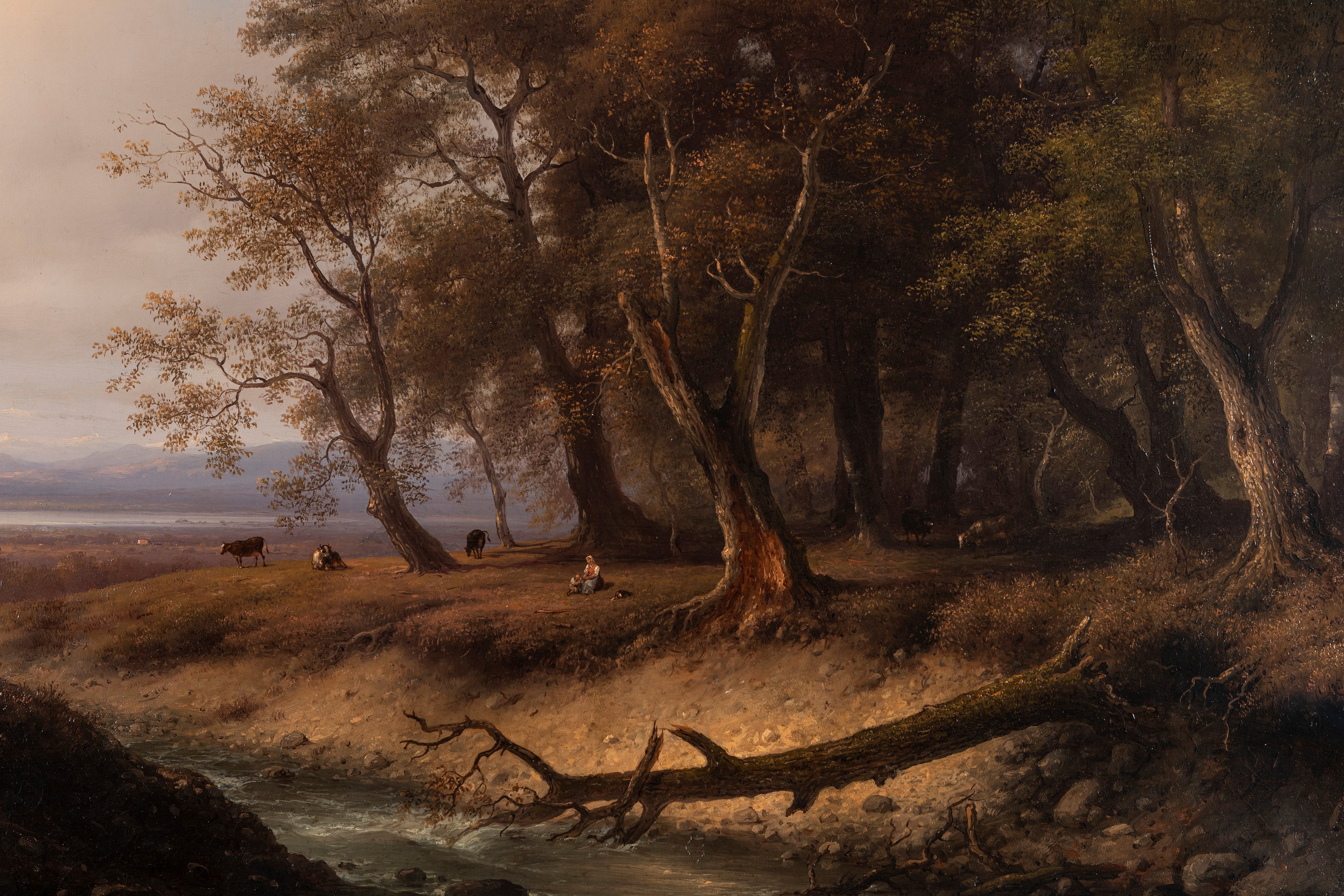 Giuseppe Canella - Paesaggio Boscoso con Figure e Armenti