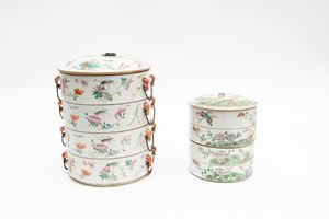  - Two polychrome porcelain food holders, China, late 19th century - early 20th century
