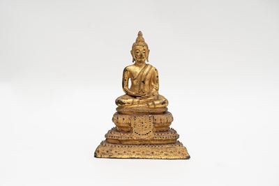 Buddha in Bronzo Dorato Thai, Secolo XIX