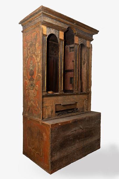 Organo a Doppio Corpo in Legno Laccato e Dipinto a Motivi Ornamentali, Italia Secolo XVIII