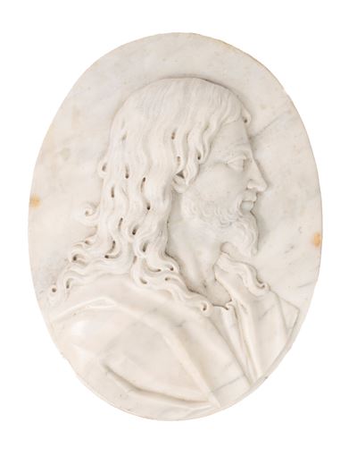 Bassorilievo in Marmo Raffigurante Busto di Cristo di Profilo, Secolo XIX