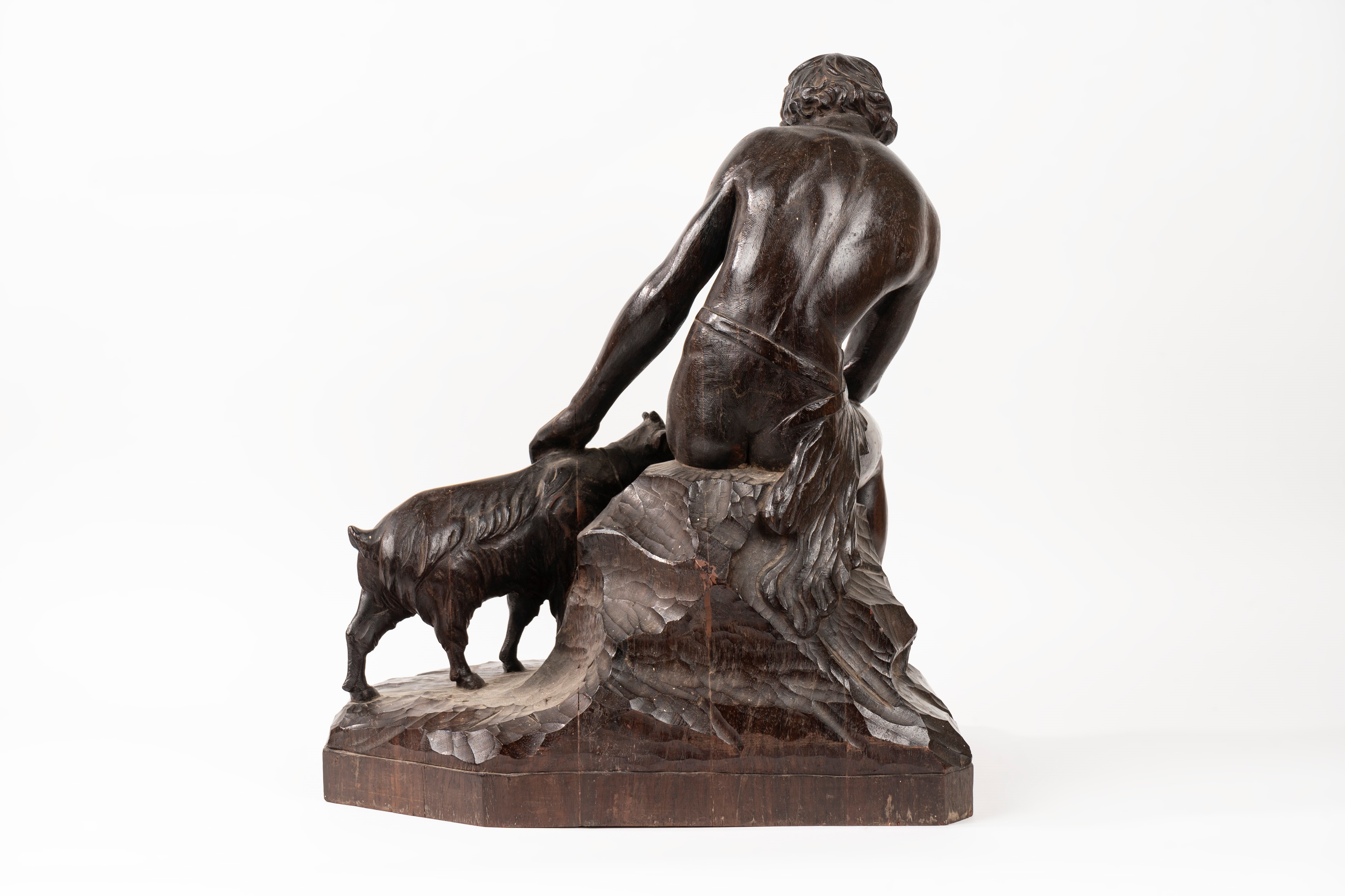 Scuola Italiana, Secolo XIX - Scultura in Legno Raffigurante Fanciullo con Capretta