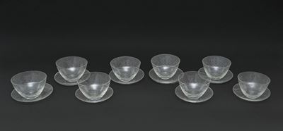 Servizio da Macedonia in Vetro Inciso, Composto da 8 Ciotoline con Piattino, Secolo XX