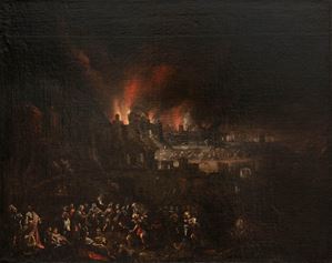 Scuola fiamminga, secolo XVII - Fire of Troy