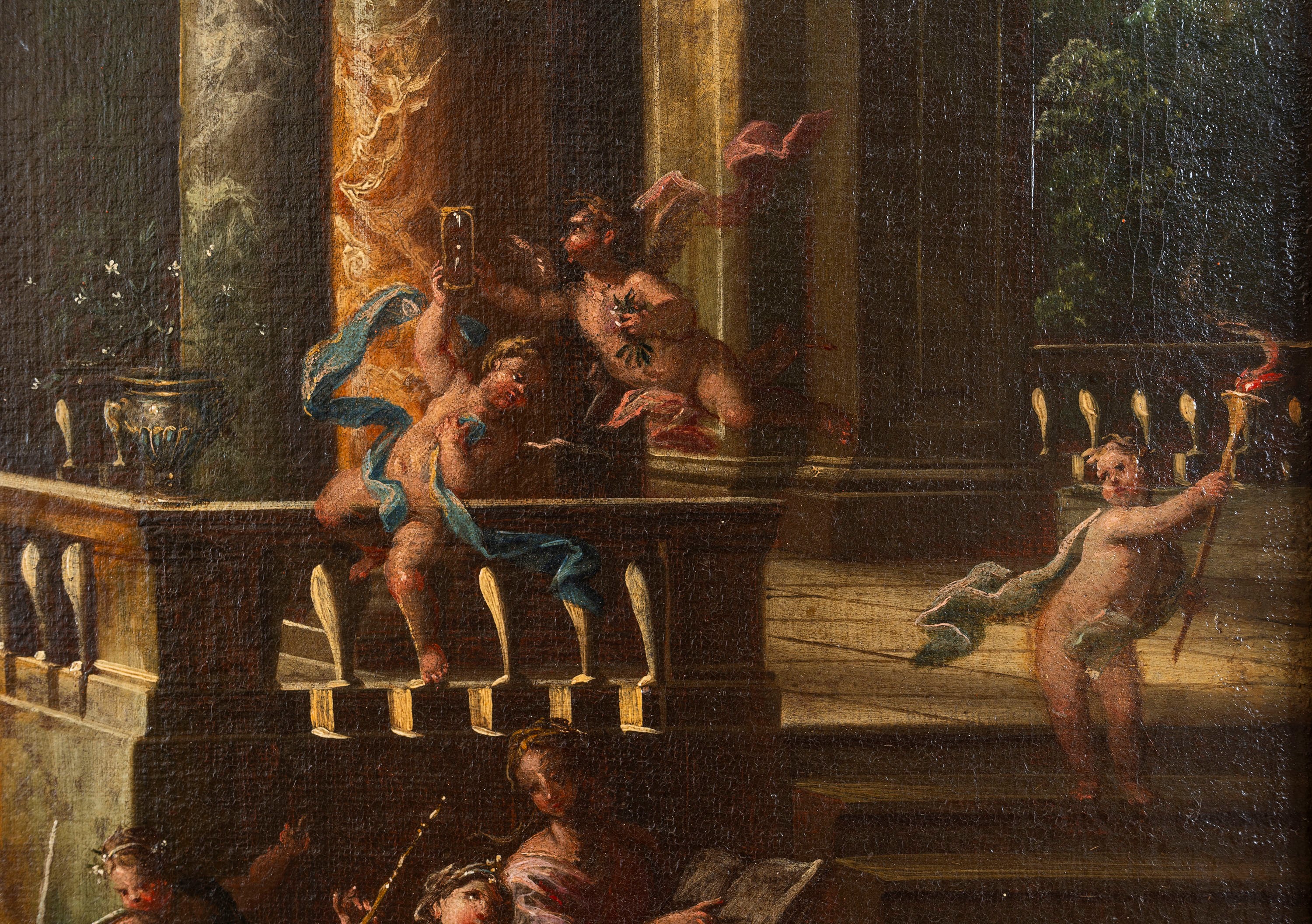 Scuola Bolognese, Secolo XVIII - Autore sconosciuto, Due capricci architettonici con figure, copp...