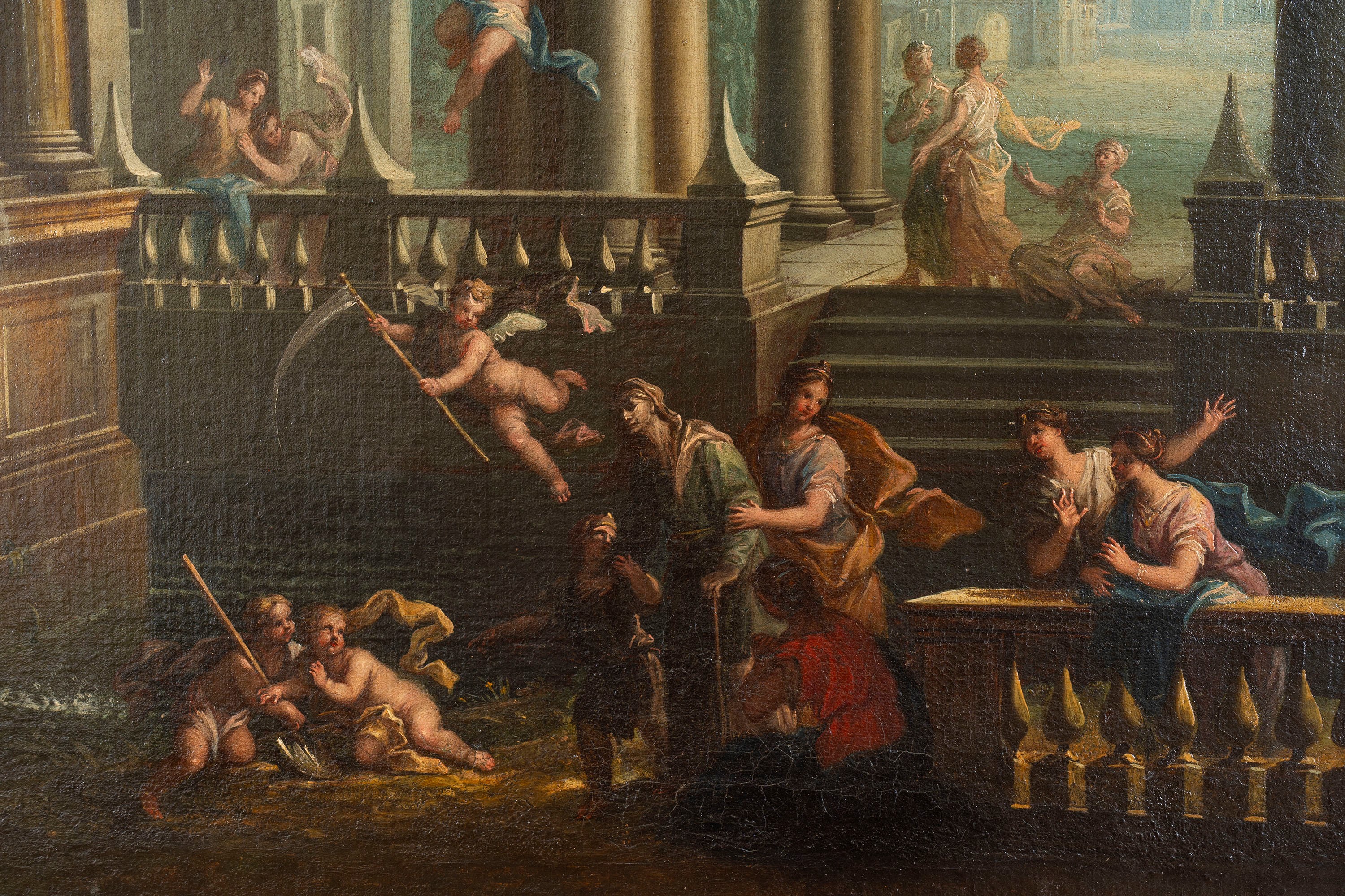 Scuola Bolognese, Secolo XVIII - Autore sconosciuto, Due capricci architettonici con figure, copp...