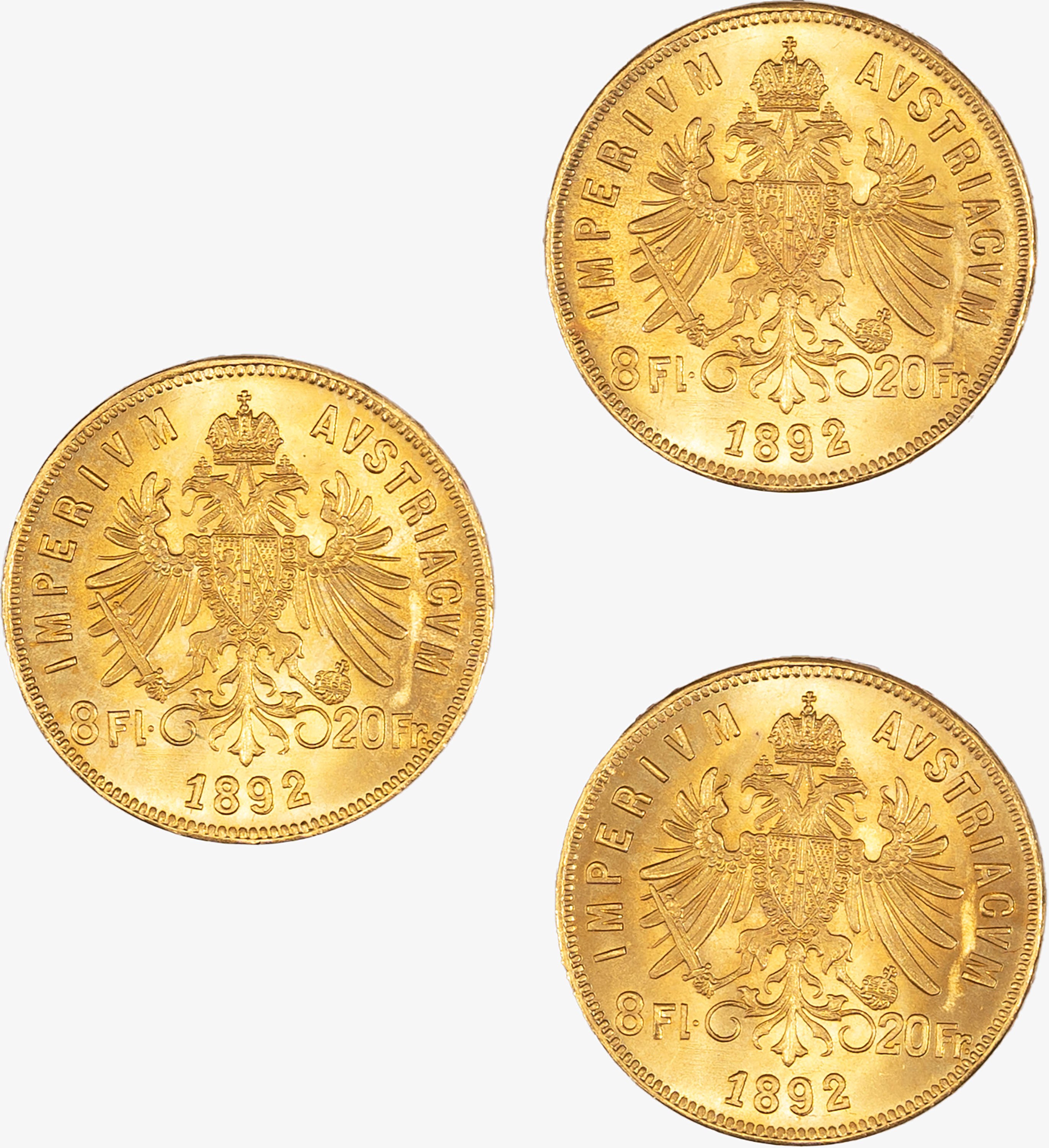 Austria, Franz Joseph I, 1848-1916 - Franz Joseph I, 8 Fiorini, 1892, Riconio in oro