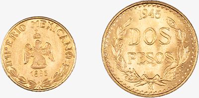 Messico, 2 Pesos 1945 e Gettone Nuziale 'Emperador Maximiliano' 1865