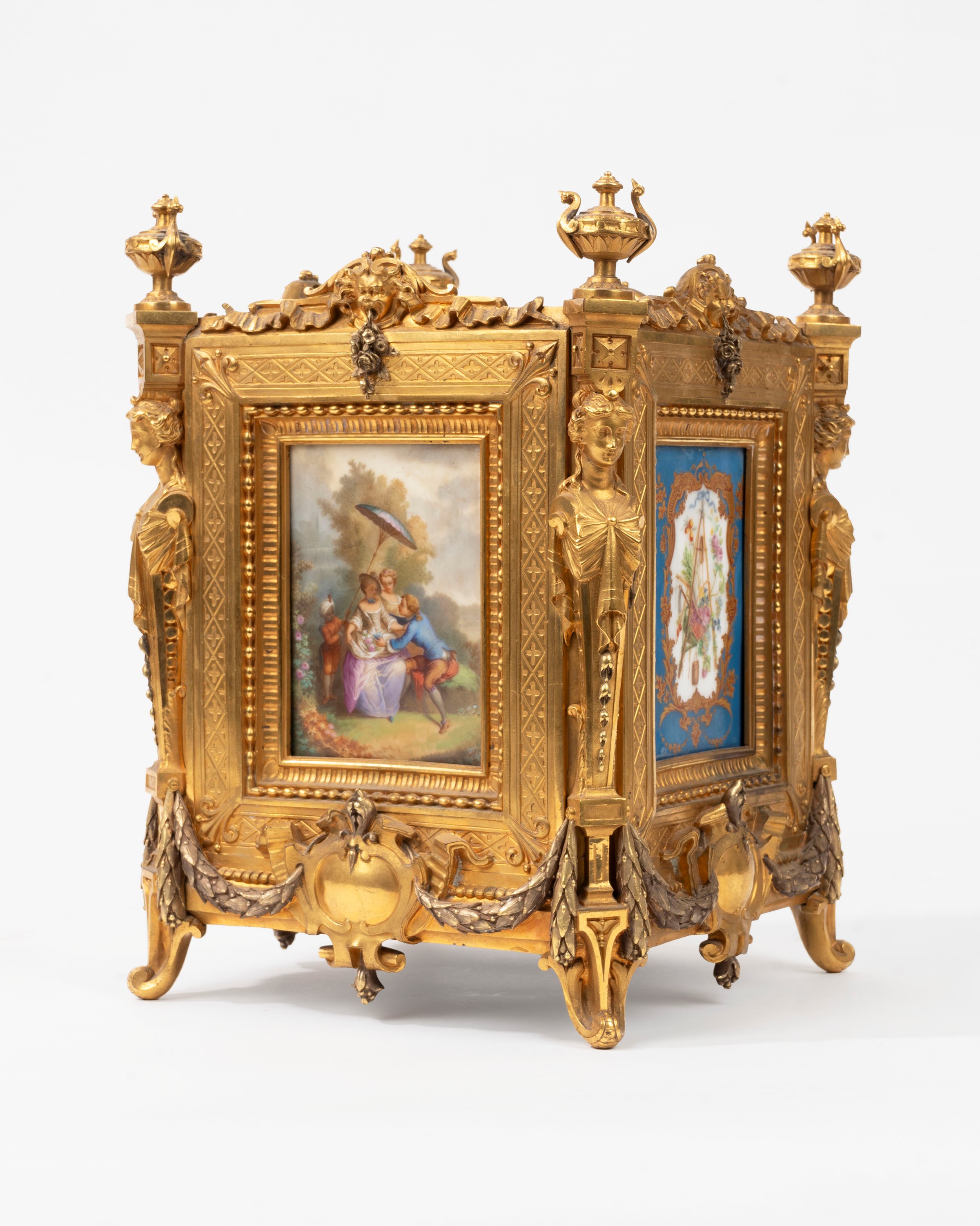 Importante Jardinier in Bronzo Dorato e Porcellana Napoleone III, Francia Secolo XIX