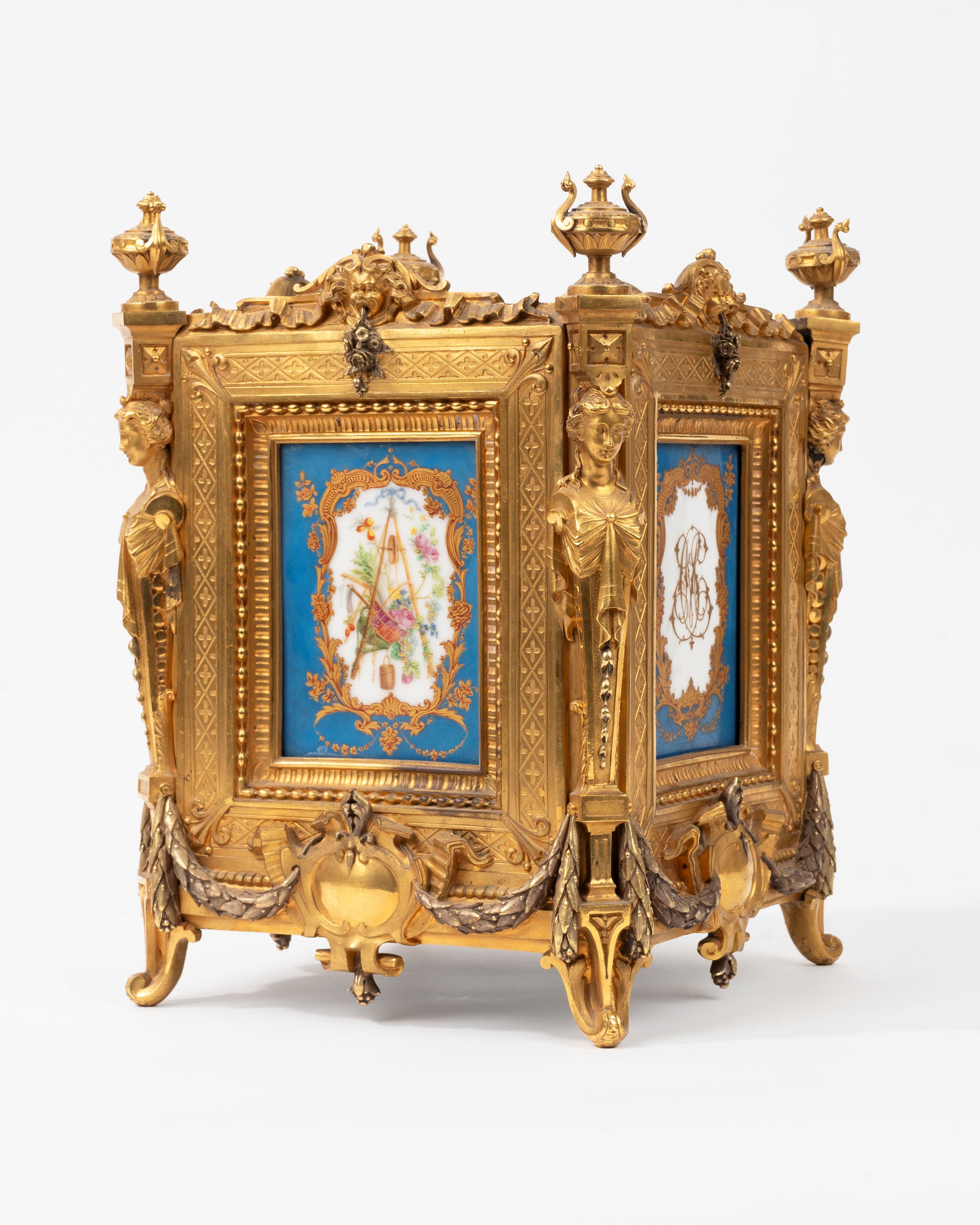 Importante Jardinier in Bronzo Dorato e Porcellana Napoleone III, Francia Secolo XIX