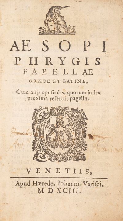 Aesopi Phrygis, Fabellae Graece et Latine, Rarissima edizione con illustrazioni di Pirro Ligorio,...