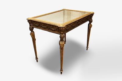 Importante Tavolo - Vetrina in Legno Intagliato e Dorato Luigi XVI, Secolo XVIII