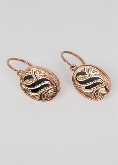 Paio di Orecchini in Oro Rosa 9k e Smalti, Secolo XIX
