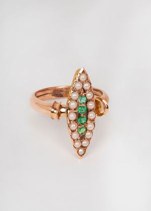  - 9k rose gold ring with pearls and semiprecious stones, 20th century