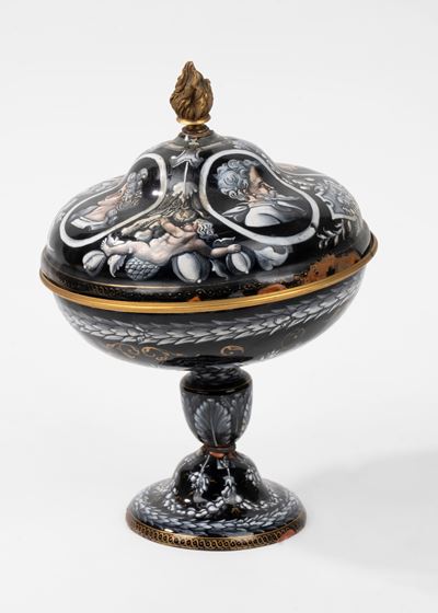 Coppa con Coperchio in Smalto e Finiture in Bronzo Dorato, Limoges, Secolo XVII