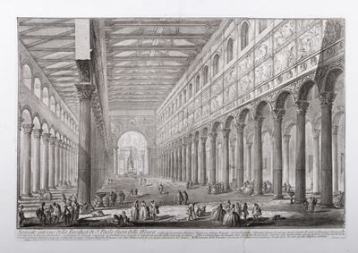 Spaccato interno della Basilica di S. Paolo fuori delle Mura, incisione su carta, 1749