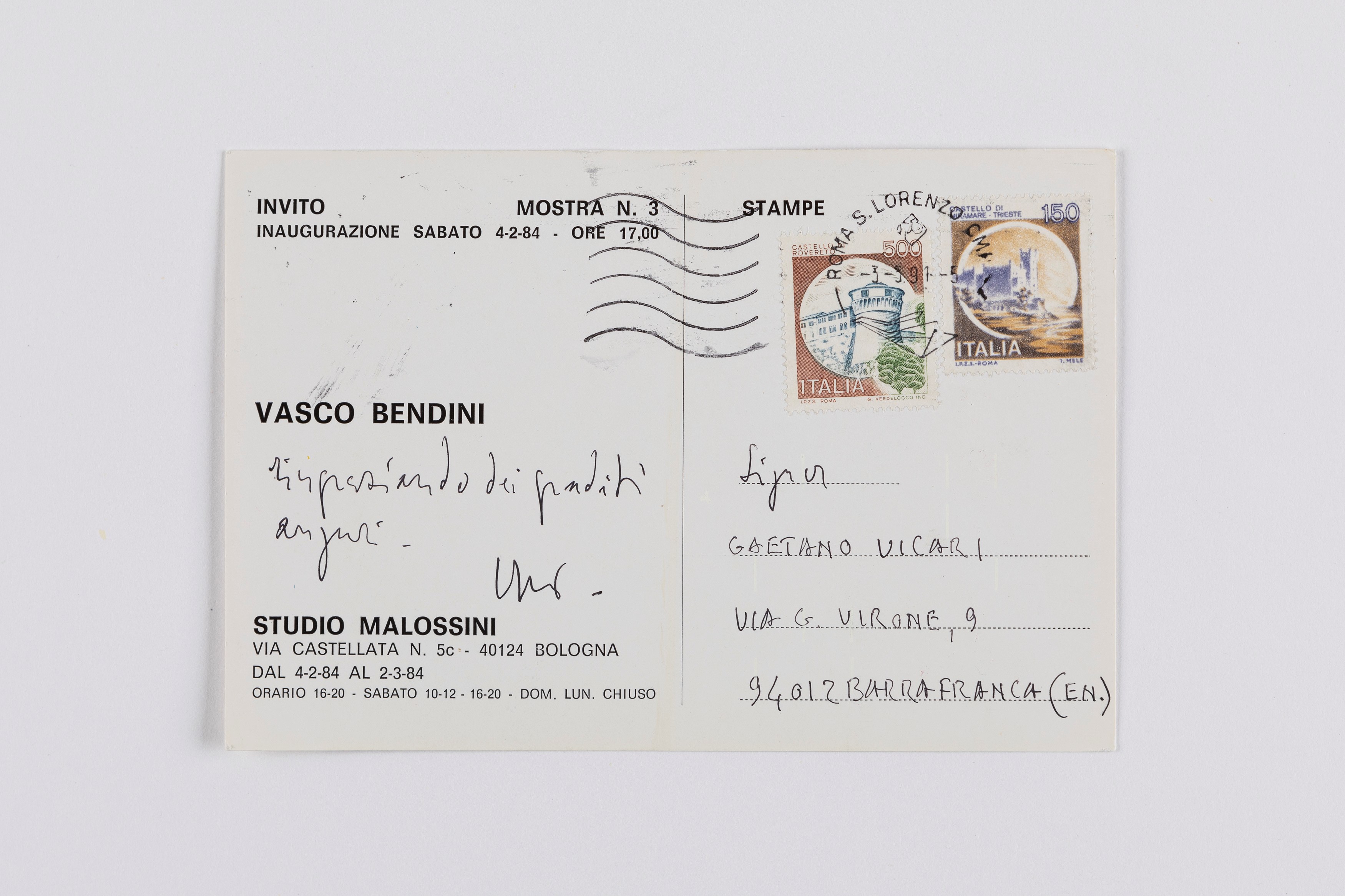 Collage su invito alla mostra 'Vasco Bendini', 4 febbraio