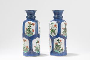 A PAIR OF 'POWDER-BLUE-GROUND' FAMILLE VERTE PORCELAIN VASES