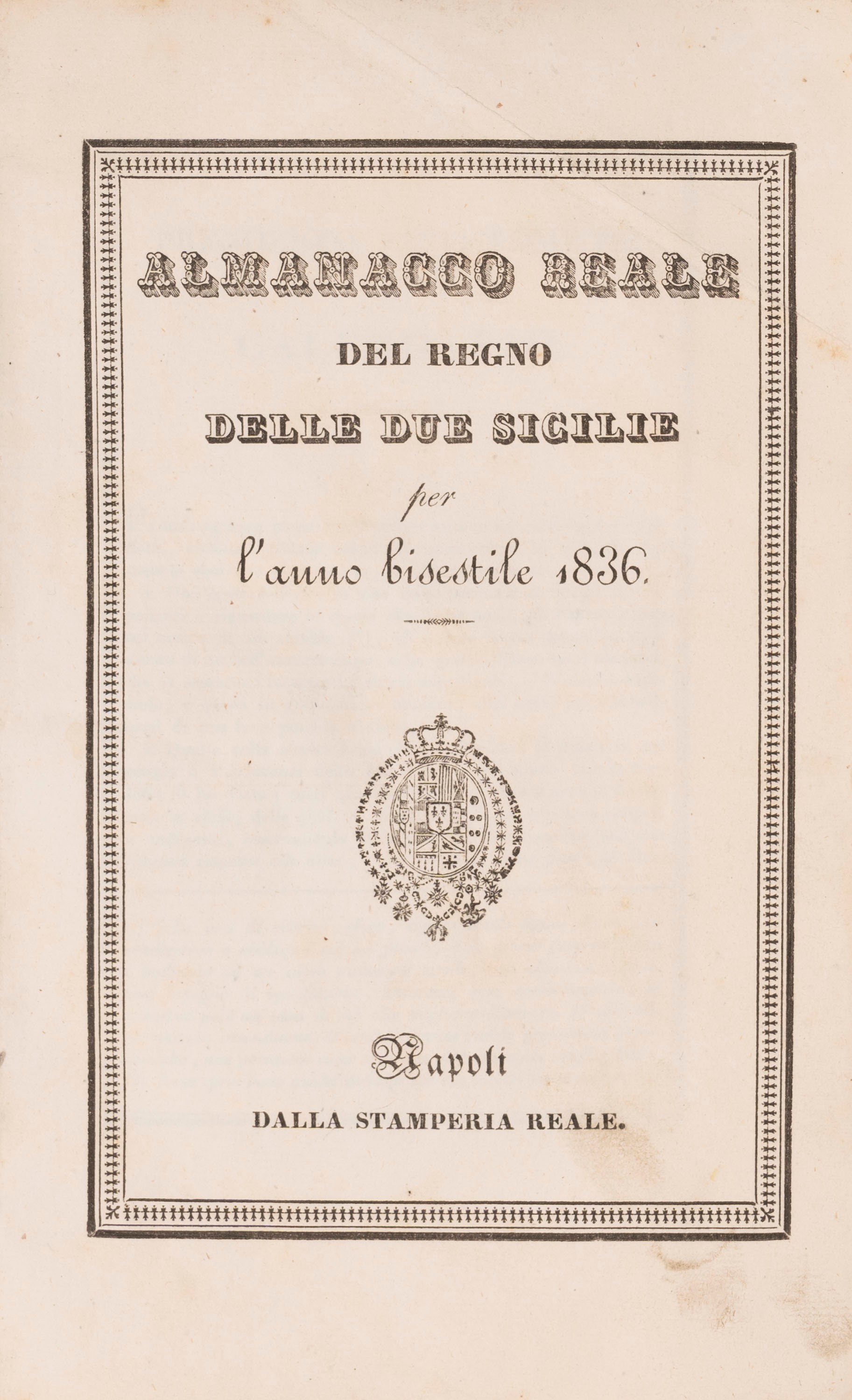 Royal Almanac Of The Kingdom Of The Two Sicilies For The Leap Year 1836 ...