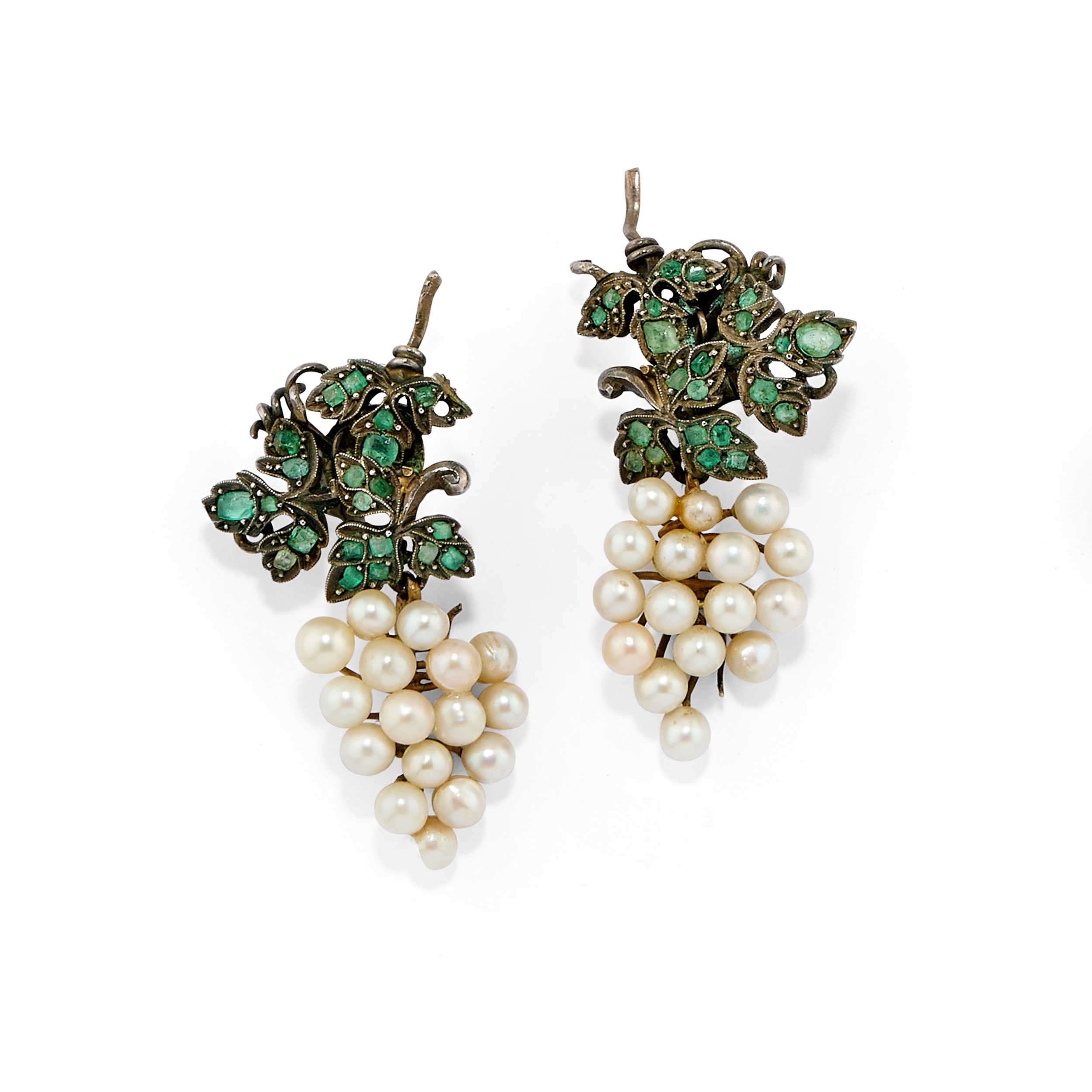 Demi parure in argento con smeraldi e perle d'imitazione