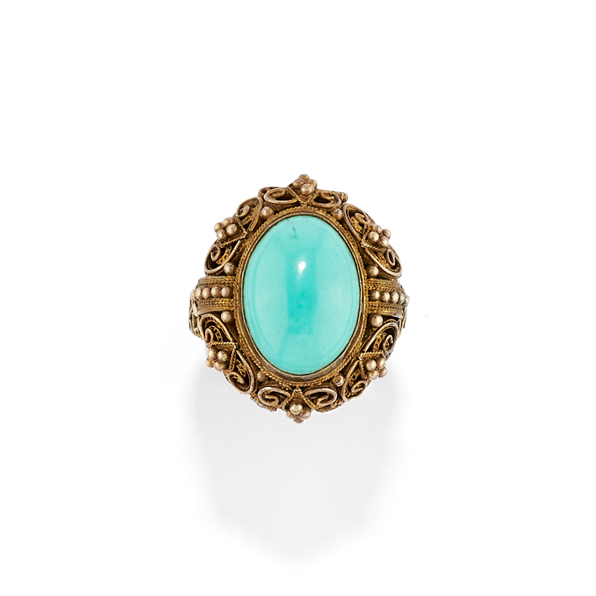 Parure in argento dorato con turchesi cabochon