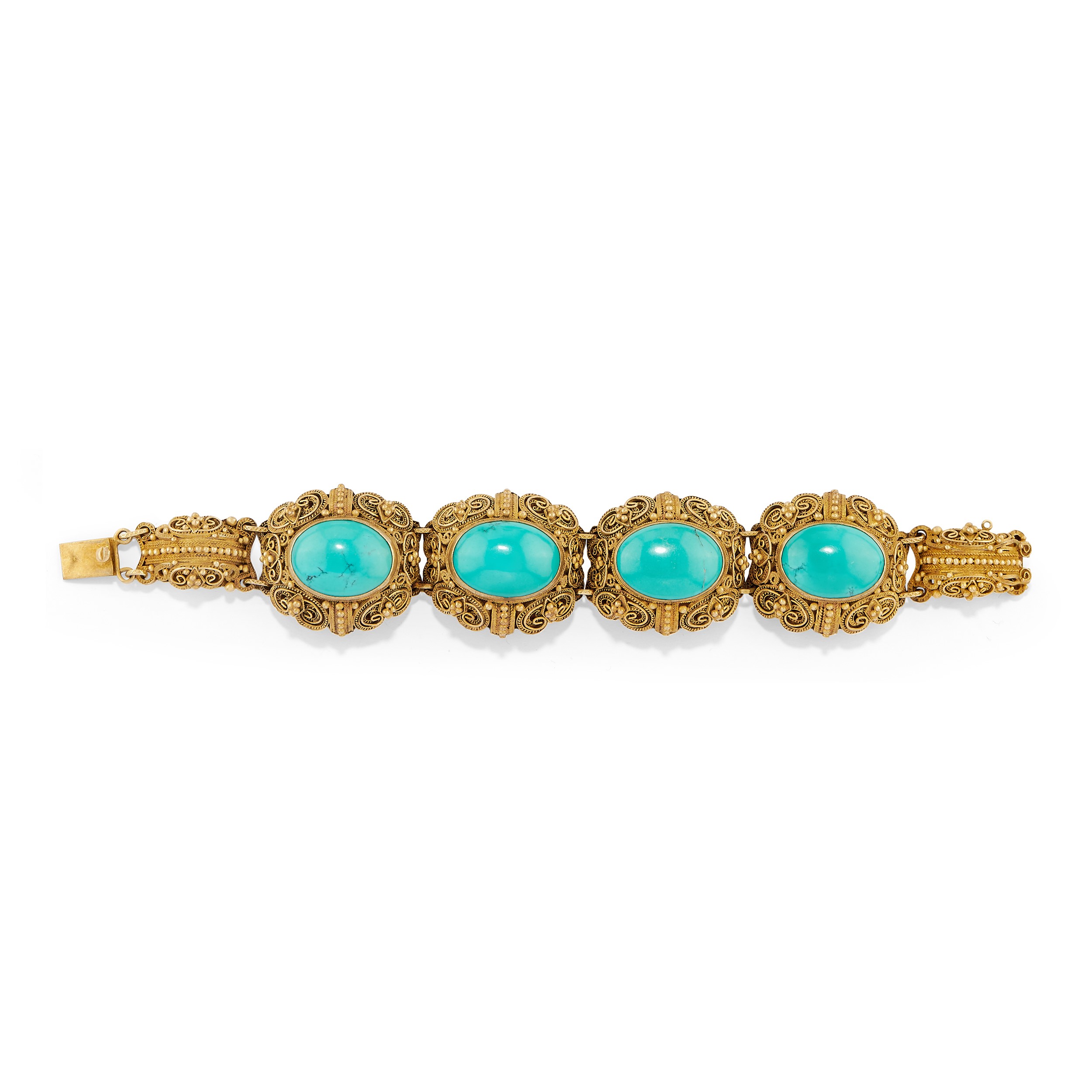 Parure in argento dorato con turchesi cabochon