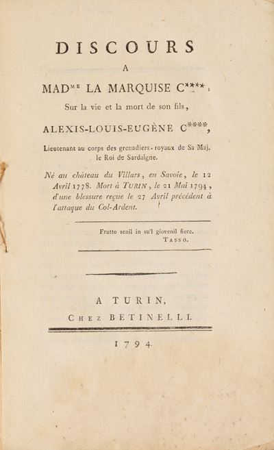 Ad Mariam Adelaidem Clothildem a Francia Sardiniae Reginam Augustissimam Esthereis, 1797