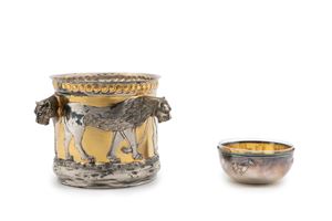 Silver and sterling bottle holder and bowl