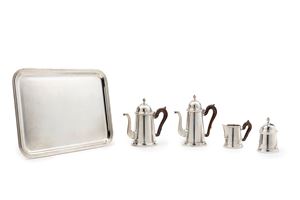 Silver tea and coffee service with tray