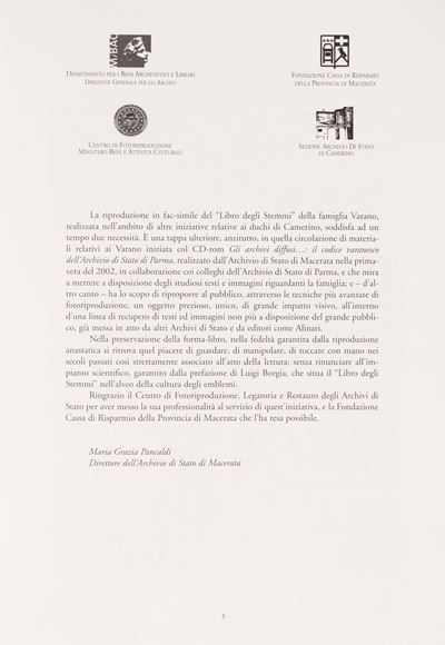 Libro degli Stemmi della famiglia Varano, edizione del 2005