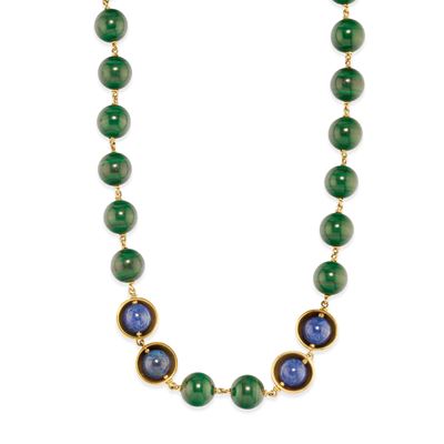 Collana in oro giallo 18k con pietre di malachite e lapislazzuli