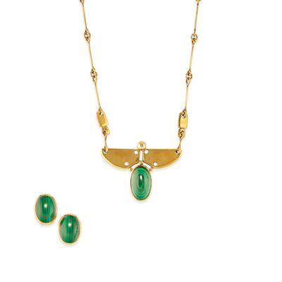 Demi-parure in oro giallo 18k con malachite
