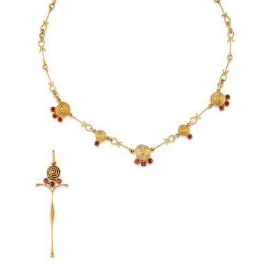 Demi-parure in oro giallo 18k con rubini