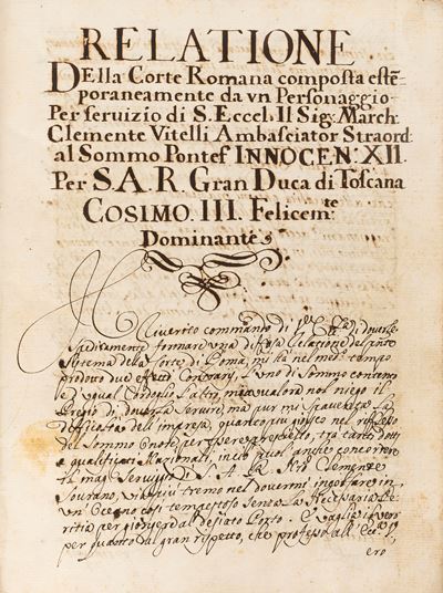 Relazione della Corte Romana Composta Estemporaneamente da un Personaggio per Servizio di Sua Ecc...