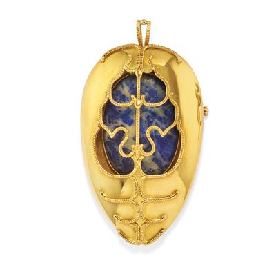 Pendente spilla in oro giallo 18k con pietra blu
