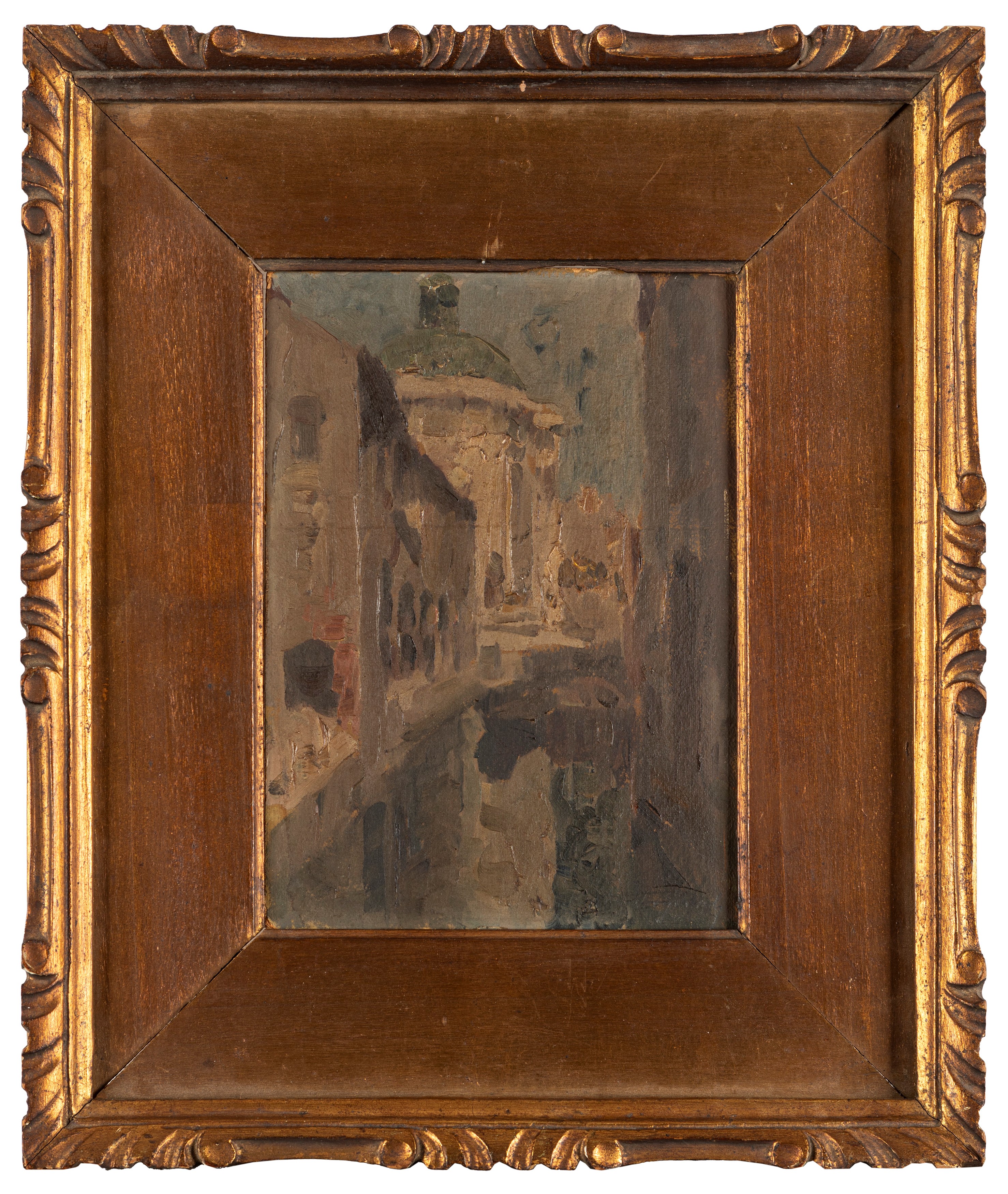 Carlo Ostrogovich - Naviglio a Milano, olio su cartone
