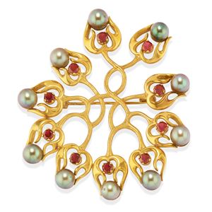 Brooch with coloured stones