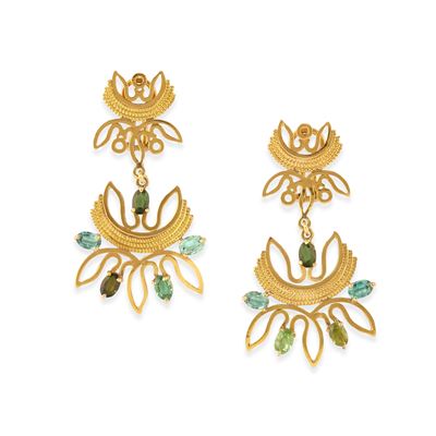 Orecchini pendenti in oro giallo 18k con pietre dure multicolori