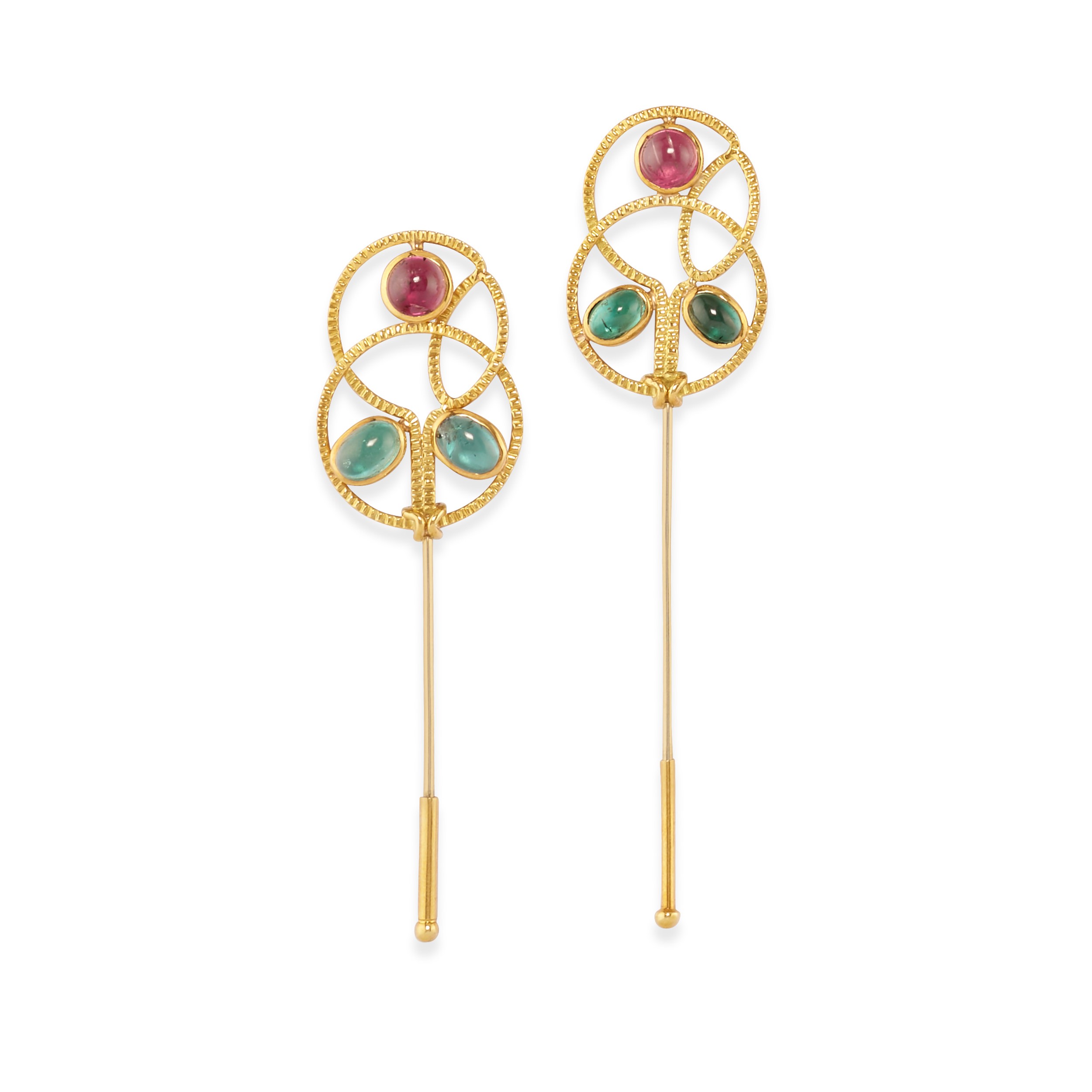 Pao Ying Wang - Sei spille in oro giallo 18k con pietre preziose