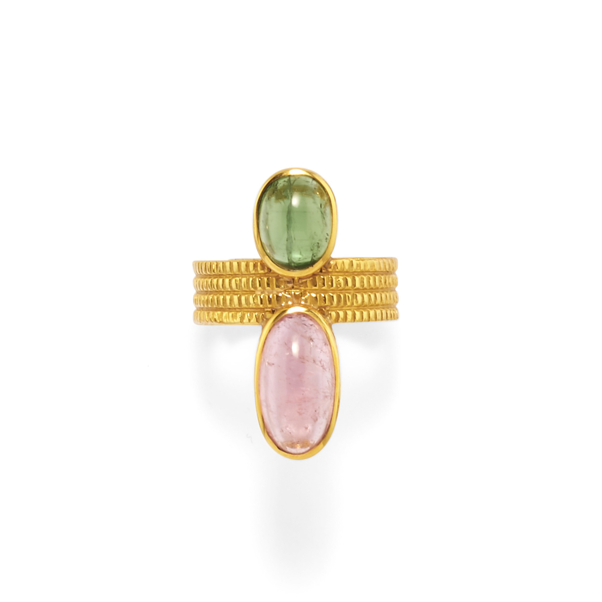Pao Ying Wang - Tre anelli in oro giallo 18k con pietre colorate