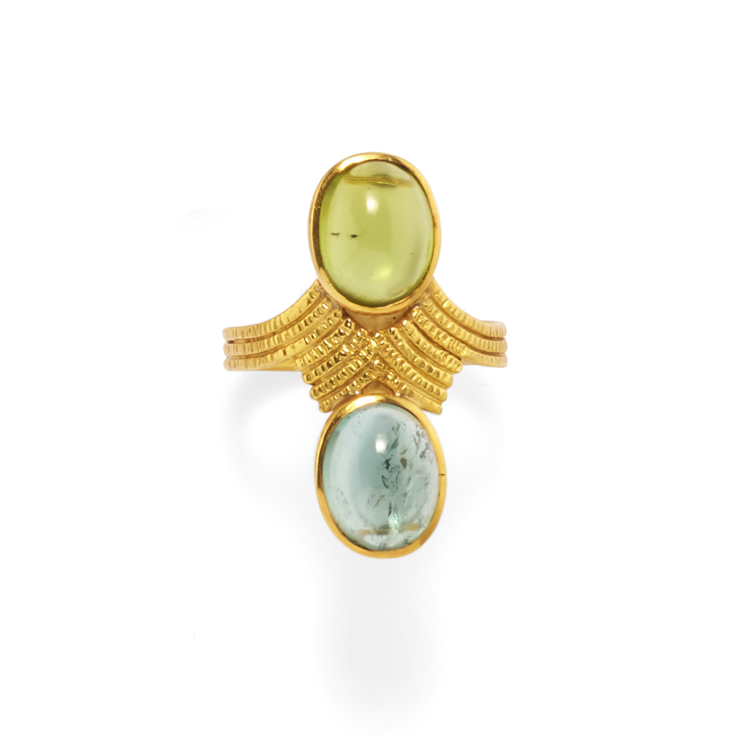 Pao Ying Wang - Tre anelli in oro giallo 18k con pietre colorate