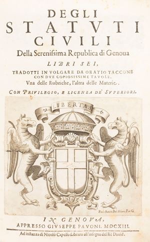 Coronation of the Most Serene Duce of the Genoese Republic Gio. Giacomo Imperiale, celebrated by the very illustrious Mr. Pasqual Sauli I.C. the year 1617. On the 7th of October
