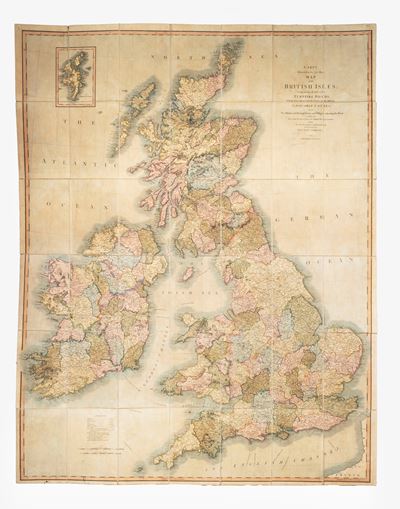 Reduction of his Six Sheet Map of the British Isles, incisione su rame colorata